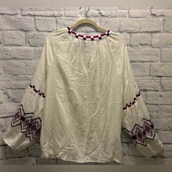 Lane Bryant Classic Split-Neck Embroidered Peasant Blouse Size 20 - Picture 5 of 12
